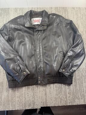 Clout Related Fashions Jacket Mens XL Black‎ Leather Bomber Zip Snap Pockets
